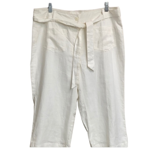 White Linen Cropped Pants - Picture 1 of 3